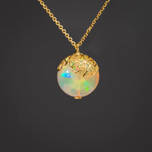 Load image into Gallery viewer, Round opal necklace with gold petals-large