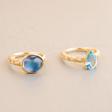 Load image into Gallery viewer, Golden Veins Aquamarine Ring in 18k gold with pear-cut aquamarine, handmade by Baiyang Jewelry
