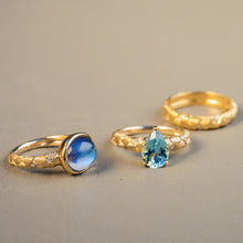 Load image into Gallery viewer, Golden Veins Aquamarine Ring in 18k gold with pear-cut aquamarine, handmade by Baiyang Jewelry
