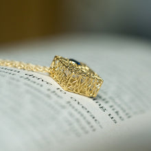 Load image into Gallery viewer, Gold box pendant with blue sapphire