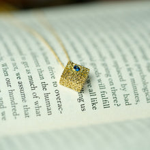 Load image into Gallery viewer, Gold box pendant with blue sapphire