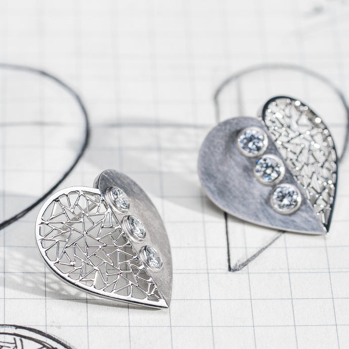 Custom Platinum Heart Earrings