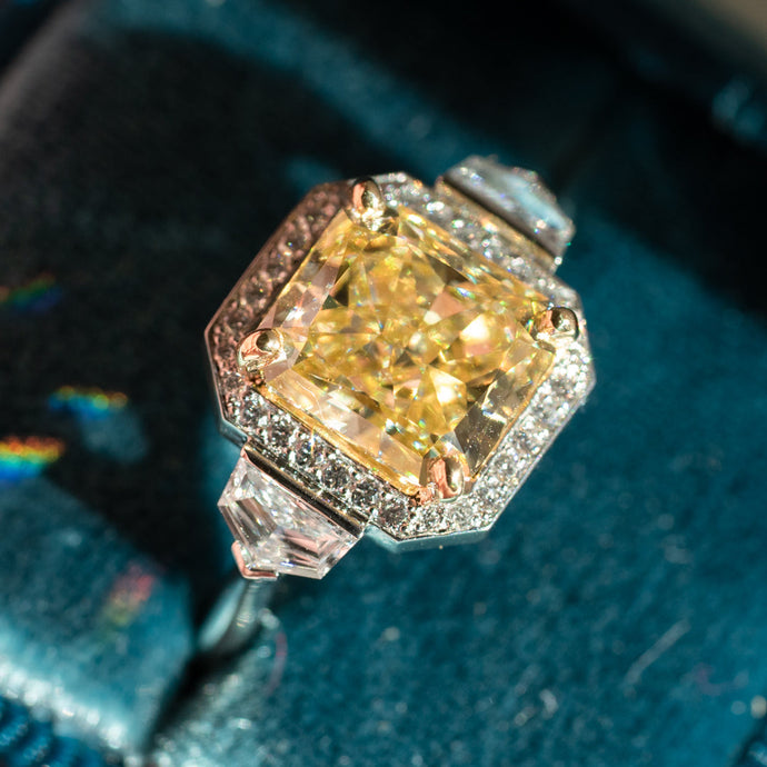 Custom Fancy Intense Yellow Diamond Ring and Earrings