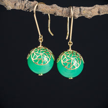 Load image into Gallery viewer, Chrysoprase earrings with gold Petals
