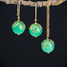 Load image into Gallery viewer, Chrysoprase earrings with gold Petals
