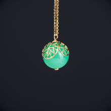 Load image into Gallery viewer, Chrysoprase pendent with gold Petals
