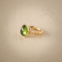 Load image into Gallery viewer, Gold Vein — Verdant Oasis Tourmaline Bezel Ring

