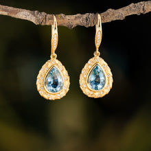Load image into Gallery viewer, Gold Vein — Aquamarine Classic Pear Dangle Earrings
