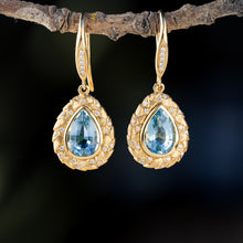 Load image into Gallery viewer, Gold Vein — Aquamarine Classic Pear Dangle Earrings
