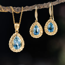 Load image into Gallery viewer, Gold Vein — Aquamarine Classic Pear Dangle Earrings
