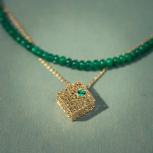 Load image into Gallery viewer, Gold box pendant with emerald
