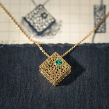 Load image into Gallery viewer, Gold box pendant with emerald
