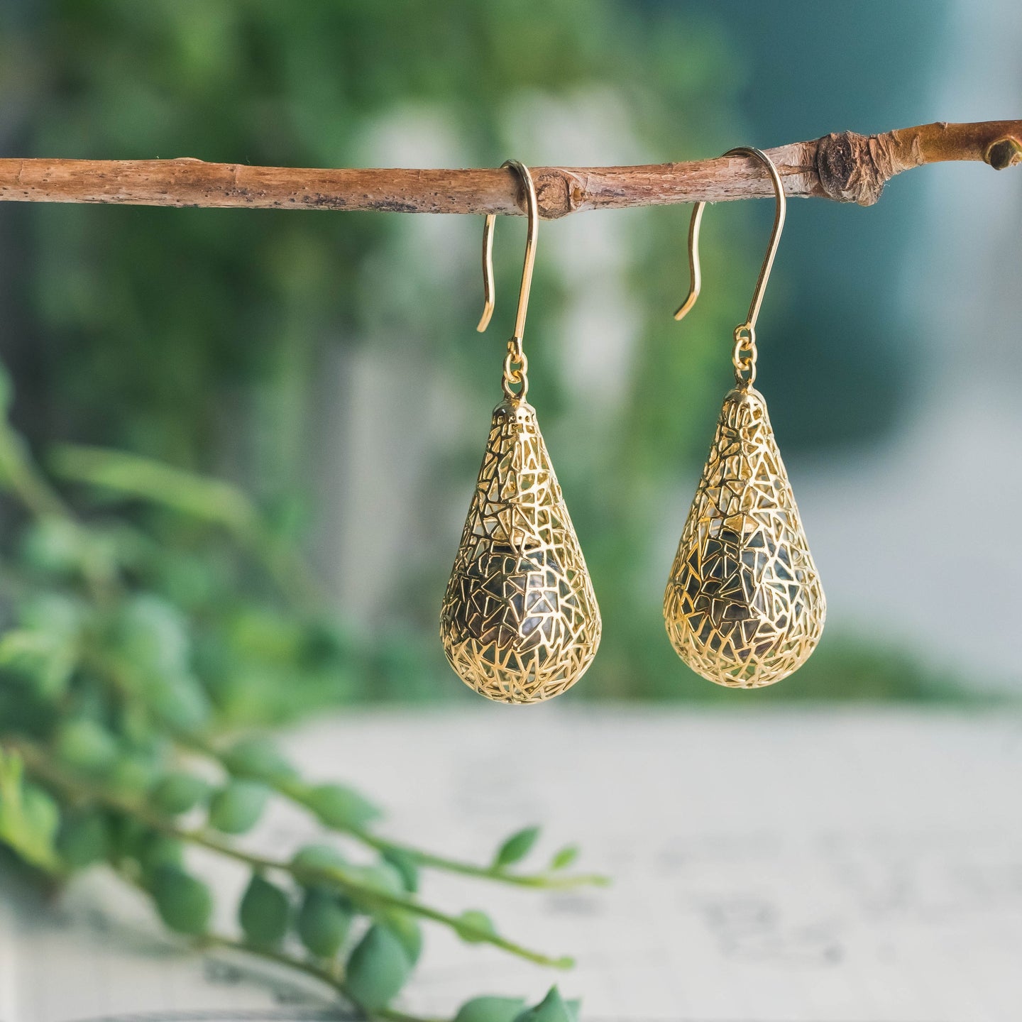 Raindrop Earrings with Tahitian Pearls