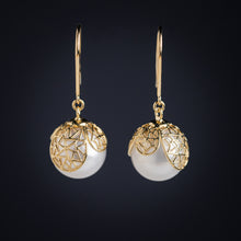Load image into Gallery viewer, Pearl Earrings with Gold Petals
