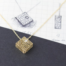 Load image into Gallery viewer, Gold box pendant with diamond
