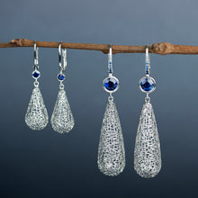 Load image into Gallery viewer, Platinum Raindrop  Earrings with Blue Sapphires-small
