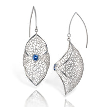 Load image into Gallery viewer, Petal Earrings - Platinum with sapphire
