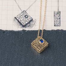 Load image into Gallery viewer, Gold box pendant with blue sapphire
