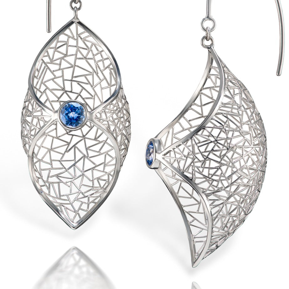 Petal Earrings - Platinum with sapphire