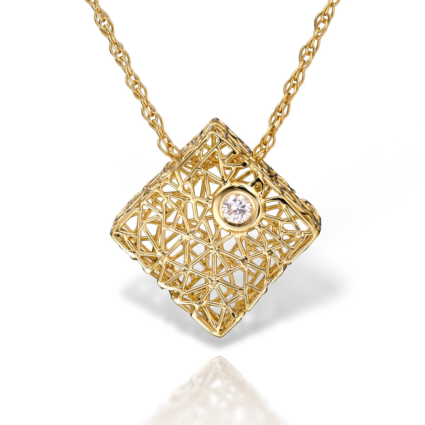 Gold box pendant with diamond