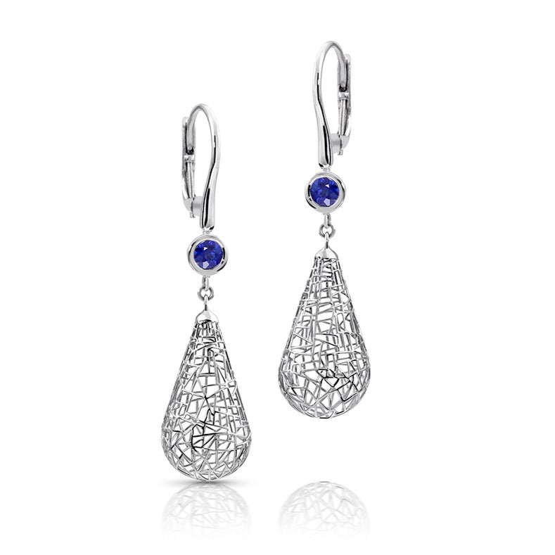 Platinum Raindrop  Earrings with Blue Sapphires-small
